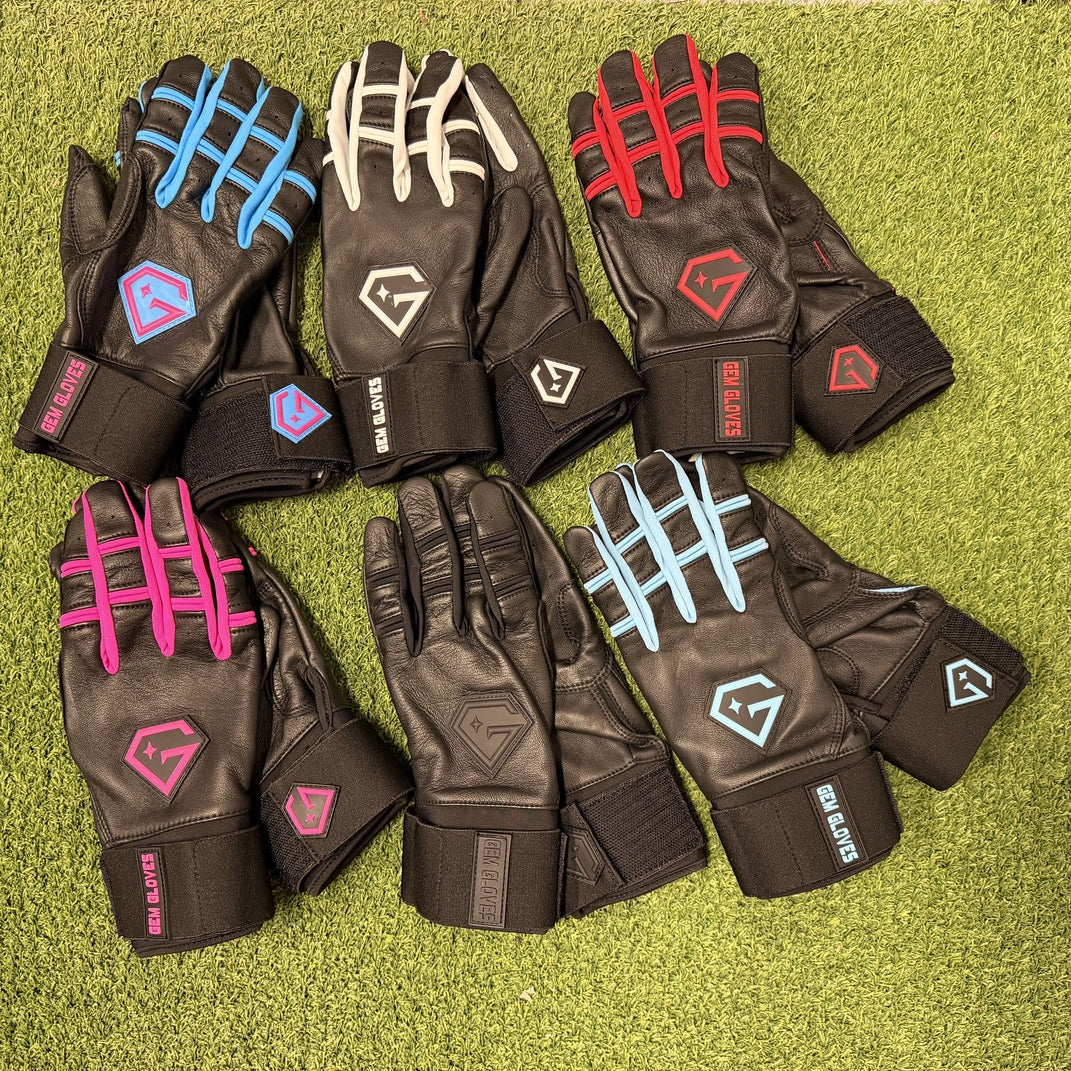 Gem Glove Prospector Long Cuff Batting Glove - Black/Red – Product View | Smash It Sports | leather, pro