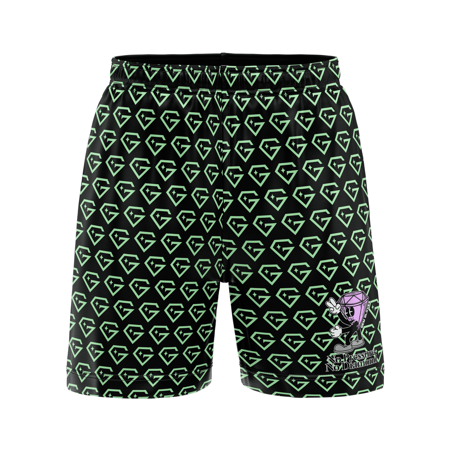 Gem Gloves Mesh Shorts - No Pressure No Diamonds - Black/Mint - Smash It Sports