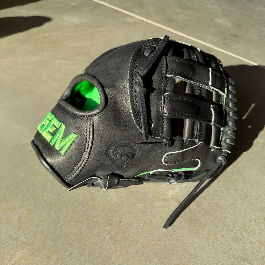 Gem Gloves Softball Fielding Glove - GEM081 Shadow Slime – Product View | Smash It Sports | leather, kip, pro