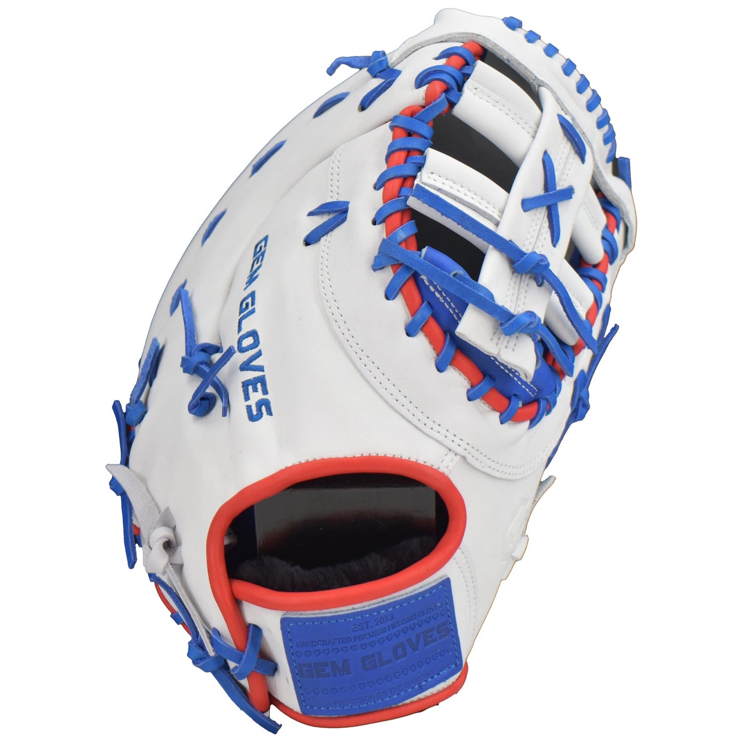 Gem Gloves Softball First Base Mitt/Glove - GEM019 (White/Royal/Red)