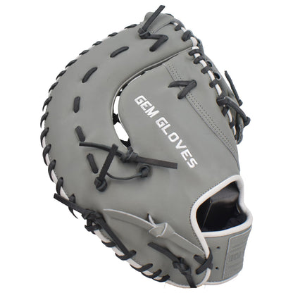 Gem Gloves Softball First Base Mitt/Glove - GEM021 (Grey/Black/White)