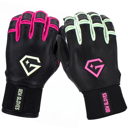 Gem Glove Prospector Long Cuff Batting Glove - Black/Mint/Pink