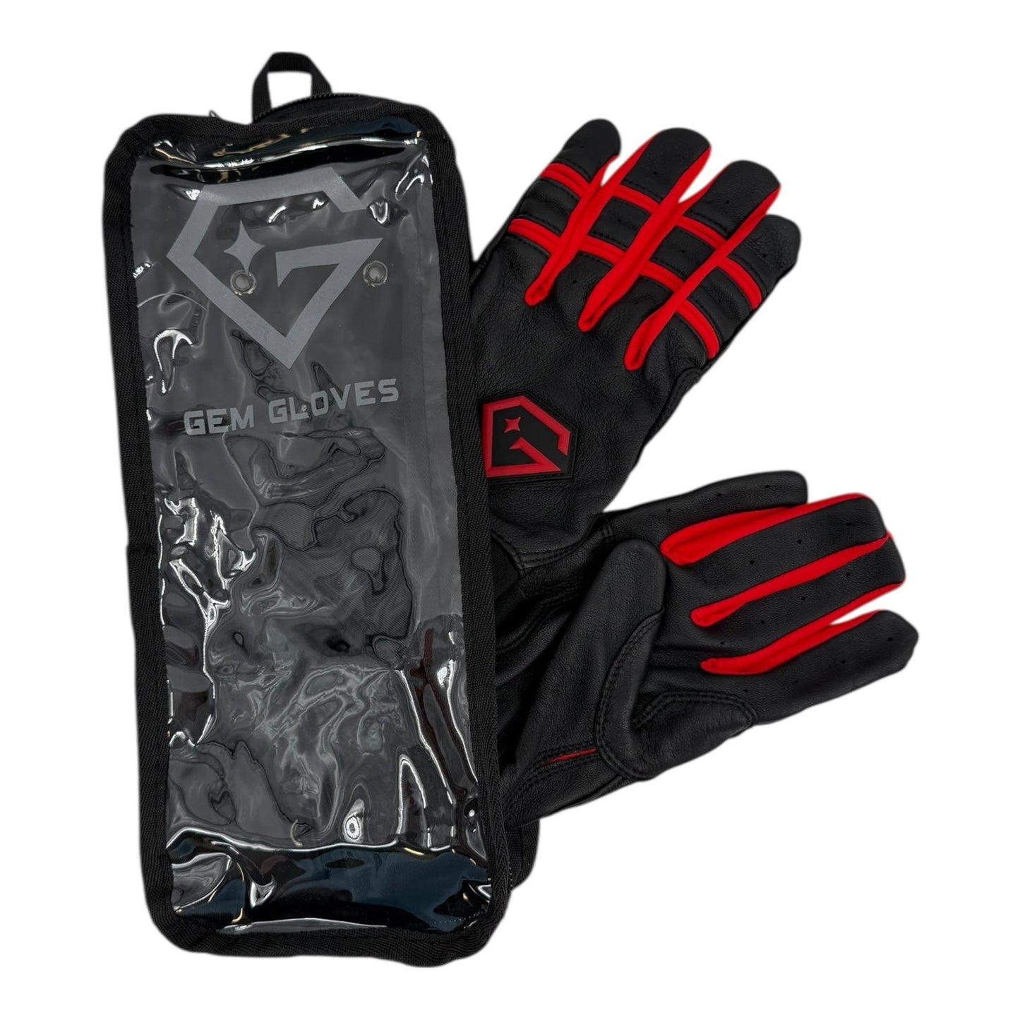 Gem Glove Prospector Long Cuff Batting Glove - Black/Red