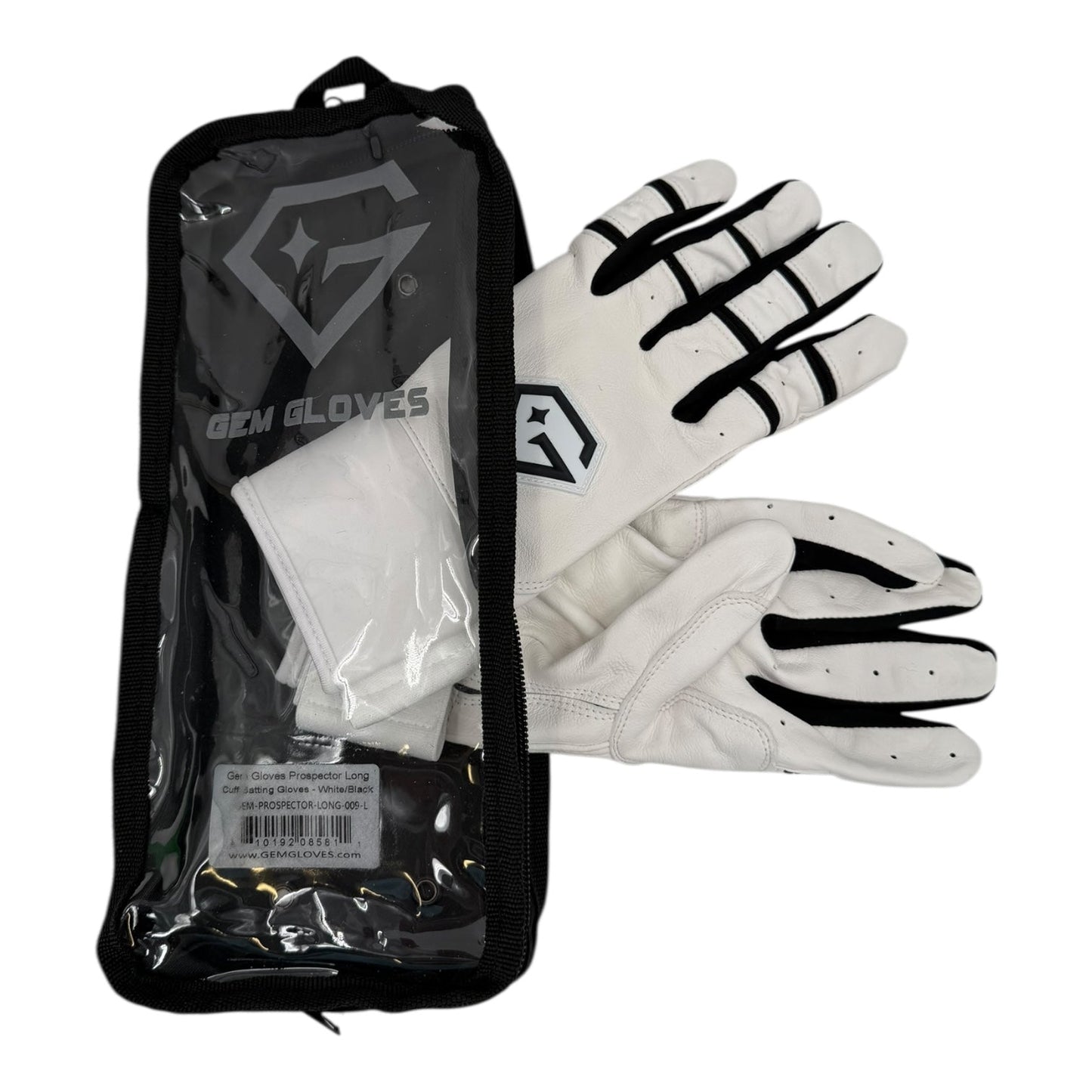 Gem Glove Prospector Long Cuff Batting Glove - White/Black