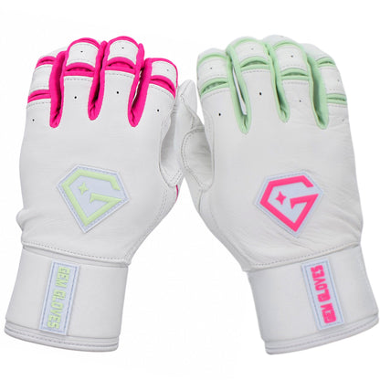 Gem Glove Prospector Long Cuff Batting Glove - White/Mint/Pink