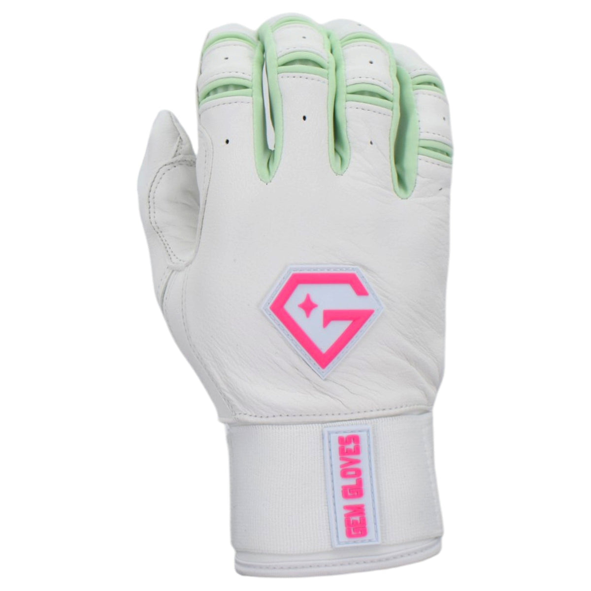 Gem Glove Prospector Long Cuff Batting Glove - White/Mint/Pink