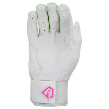 Gem Glove Prospector Long Cuff Batting Glove - White/Mint/Pink