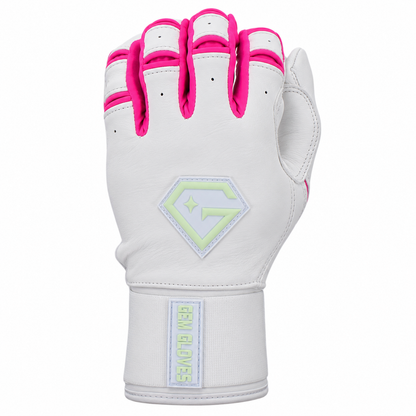 Gem Glove Prospector Long Cuff Batting Glove - White/Mint/Pink
