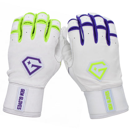Gem Glove Prospector Long Cuff Batting Glove - White/Purple/Green