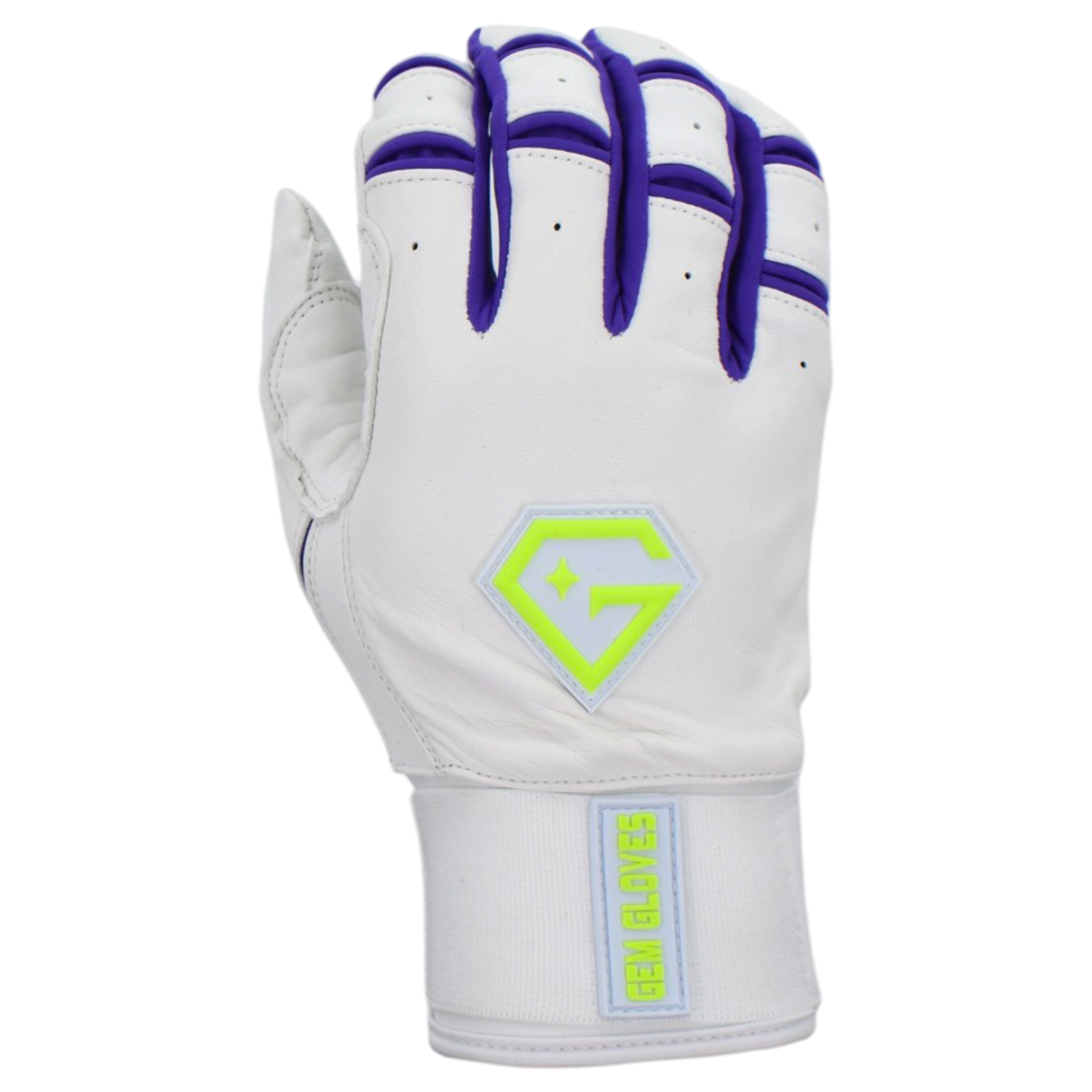 Gem Glove Prospector Long Cuff Batting Glove - White/Purple/Green