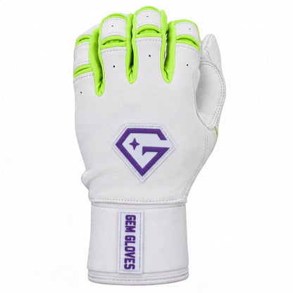 Gem Glove Prospector Long Cuff Batting Glove - White/Purple/Green