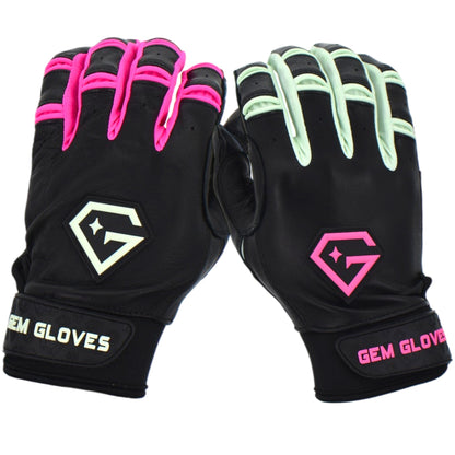 Gem Glove Prospector Short Cuff Batting Glove - Black/Pink/Mint