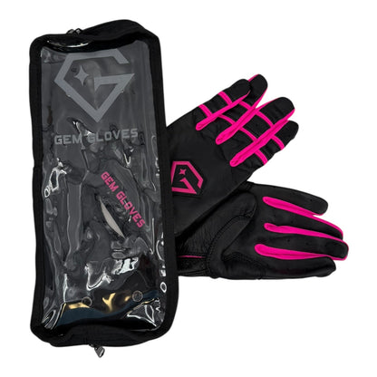 Gem Glove Prospector Short Cuff Batting Glove - Black/Pink