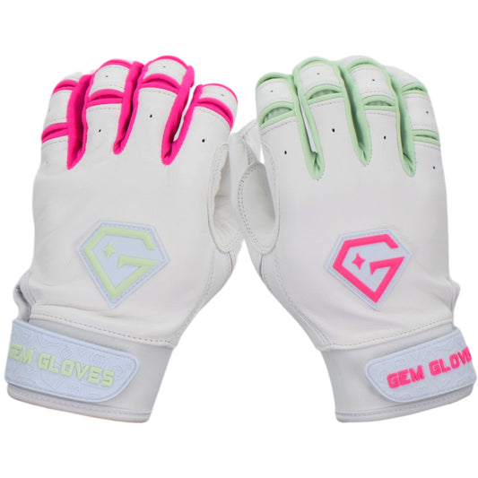Gem Glove Prospector Short Cuff Batting Glove - White/Pink/Mint