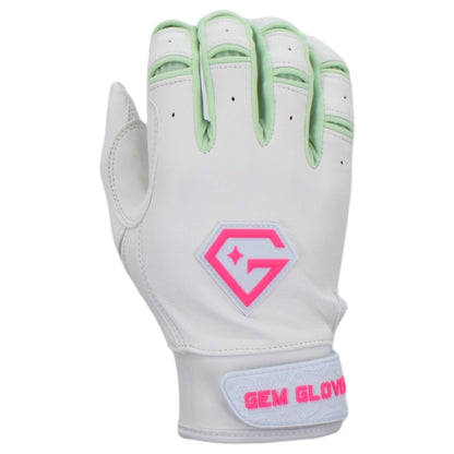 Gem Glove Prospector Short Cuff Batting Glove - White/Pink/Mint