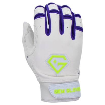Gem Glove Prospector Short Cuff Batting Glove - White/Purple/Green