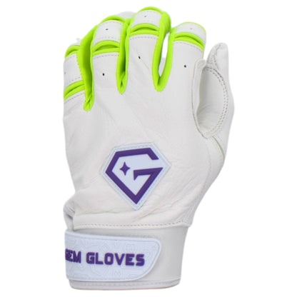 Gem Glove Prospector Short Cuff Batting Glove - White/Purple/Green