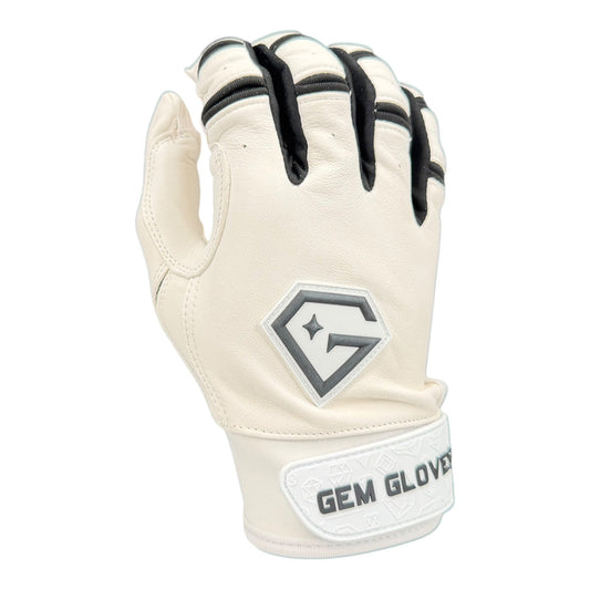 Gem Glove Prospector Short Cuff Batting Glove - White/Black