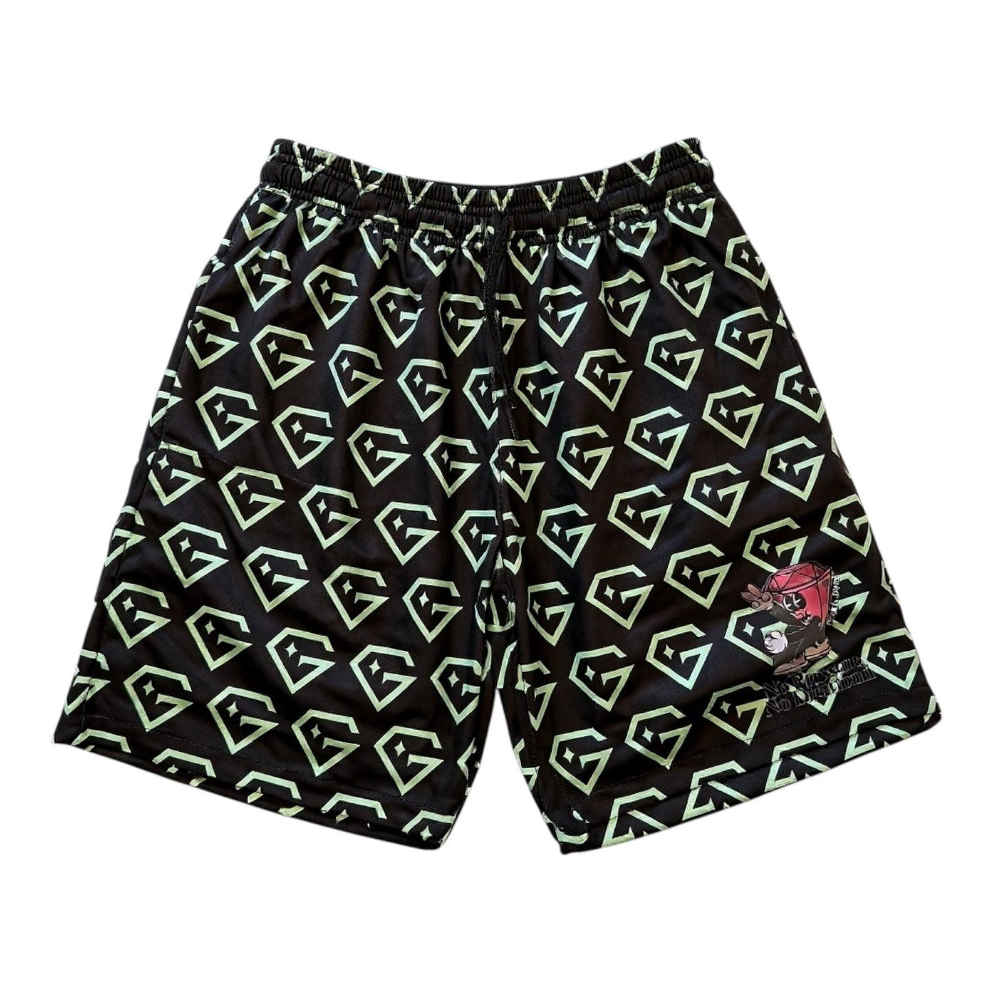 Gem Gloves Mesh Shorts - No Pressure No Diamonds - Black/Mint
