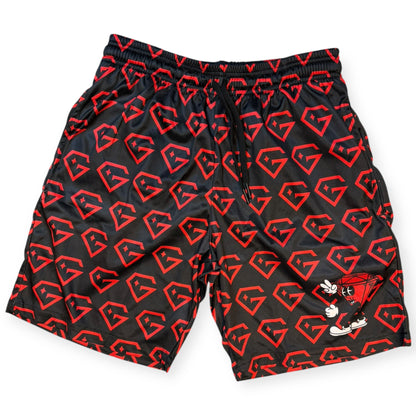 Gem Gloves Mesh Shorts - Diamond Drip - Black/Red